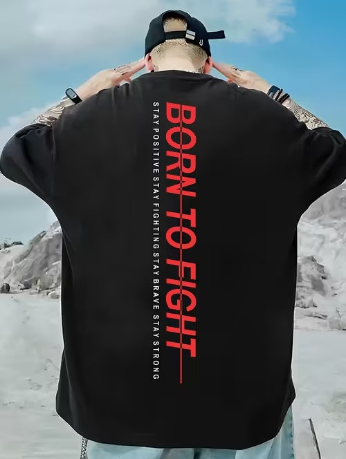 Men Black oversized front and back print t-shirt